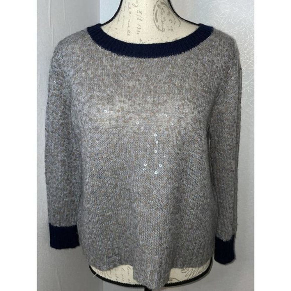 J‎ Crew Sweater Pullover Wool Mohair Blend Sequin 3/4 Sleeve Grey Small EUC